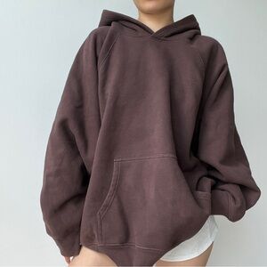 Aritzia Tna Cozy Fleece Mega Raglan Hoodie Rich Mocha Brown Size XL